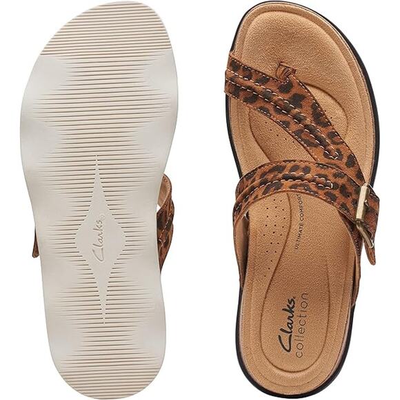NWT Clarks Womens Brynn Madi Flat Sandal, Leopard Print Leather-Size 7 - Picture 1 of 6